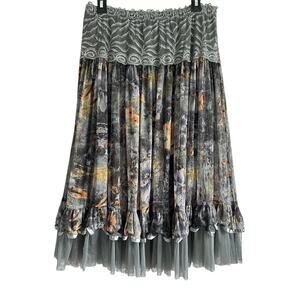 Lapis Women’s Size Medium Boho‎ Floral Tole Lace Ribbon Midi Skirt